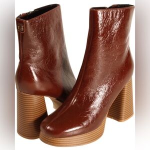 Guess Danca 3 Womens Platform Dress Boot Patent Brown Faux Leather US Size 10M